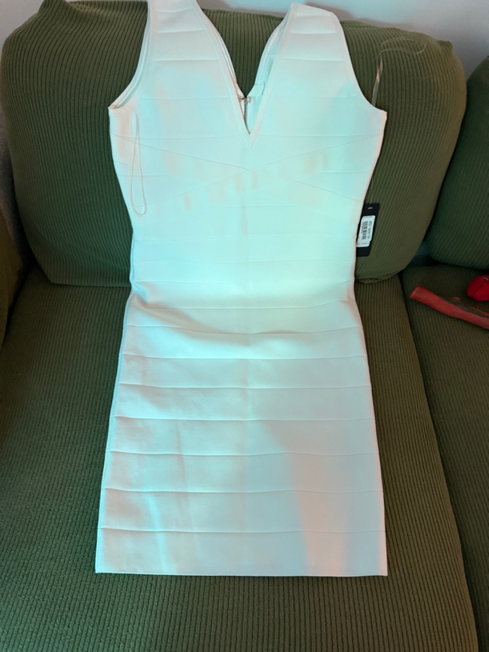 bebe White V-Neck Bandage Mini Dress